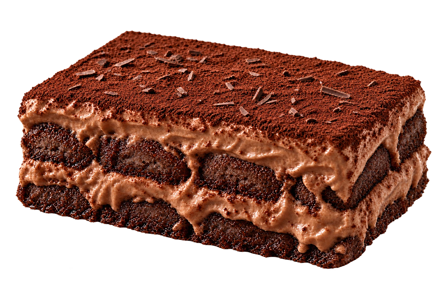 Chocolate tiramisu with mocha cream, dark cocoa ladyfinger layers and a cocoa top